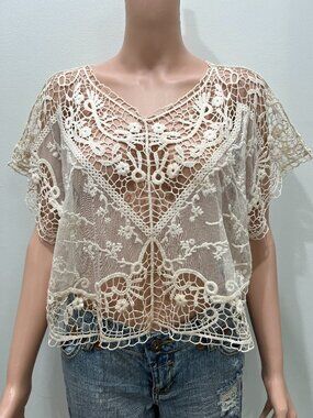 Sundance Catalog Crochet lace blouse Size M